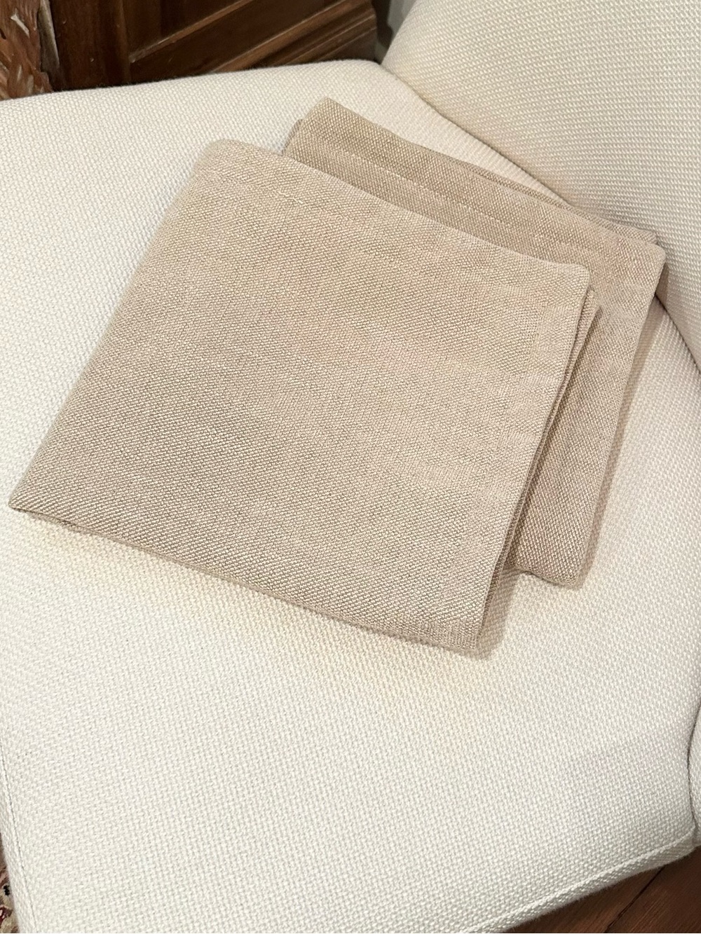 Pair of Pottery Barn Throw Pillow Covers- Performance Tweed-Desert-Cleaned.